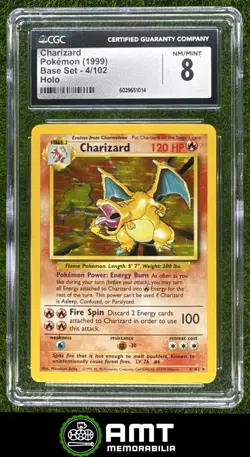 Charizard Holo CGC 8 1999 Pokemon Base Set #4/102 1014 - Image 1