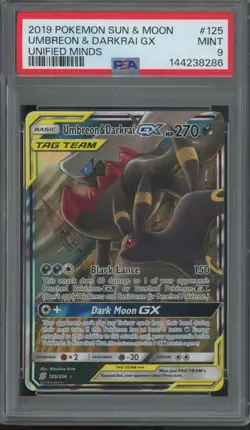 2019 Pokemon Sun & Moon Unified Minds #125 Umbreon Darkrai GX Mint PSA 9 - Image 1