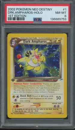 2002 Pokemon Neo Destiny 1st Edition Holo #1 Dark Ampharos PSA 8 - Image 1