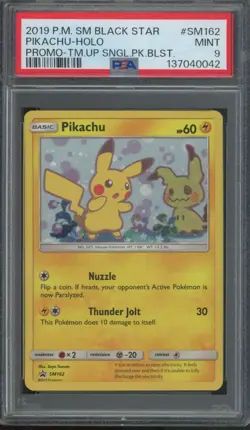 2019 Pokemon Sun & Moon Black Star Promo Holo #SM162 Pikachu Mint PSA 9 - Image 1