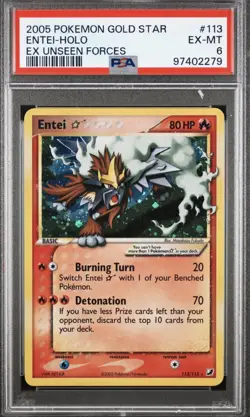 2005 POKEMON EX UNSEEN FORCES GOLD STAR #113/115 ENTEI HOLO PSA 6 - Image 1