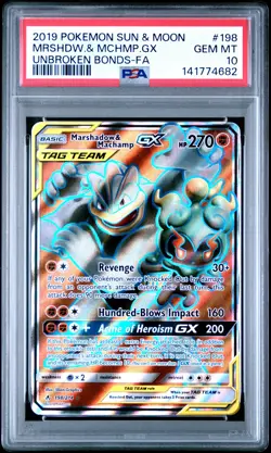 2019 POKEMON SUN & MOON UNBROKEN BONDS FULL ART/MARSHADOW & MACHAMP GX PSA 10 - Image 1