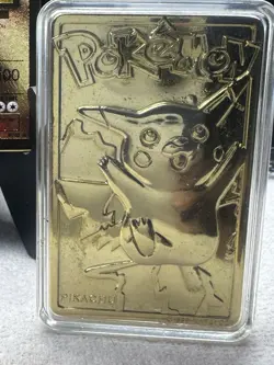 1999 23K Gold Plated Pikachu Card / COA & Custom Metal Charizard 25 Anniversary - Image 4
