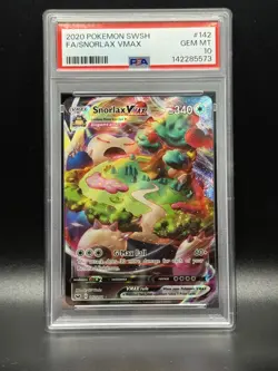 PSA 10 GEM MINT Snorlax VMax 142 Sword & Shield Full Art Pokemon Card - Image 1