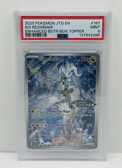 🔥2025 Pokemon N'S Reshiram 167 Journey Together Enhanced Box Topper PSA 9!🔥 - Image 1