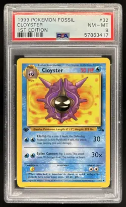 1999 Pokemon Fossil 1st Edition Cloyster #32/62 PSA 8 - Image 1
