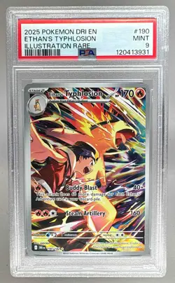 3931 Ethan's Typhlosion 2025 Pokemon Destined Rival #190 Illustration Rare PSA 9 - Image 1