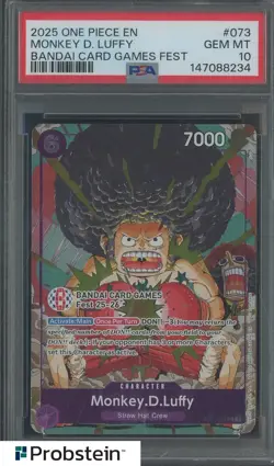 2025 One Piece EN Bandai Card Games Fest #073 Monkey D. Luffy PSA 10 - Image 1