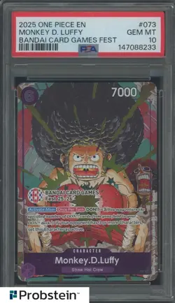 2025 One Piece EN Bandai Card Games Fest #073 Monkey D. Luffy PSA 10 - Image 1