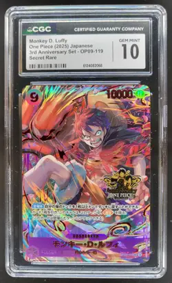 2025 ONE PIECE MONKEY D. LUFFY JP SECRET RARE OP09-119 CGC 10 A PT - Image 1