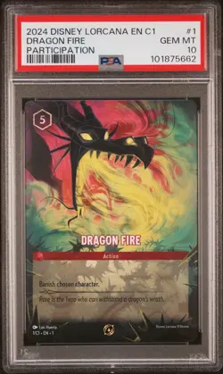 Disney Lorcana Dragon Fire DLC Participation Enchanted Promo 1/C1 PSA 10 Gem Mt - Image 2