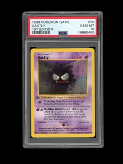 Pokemon PSA 10 GEM MINT Gastly 1st Edition Base Set Shadowless 1999 Card 50/102 - Image 1