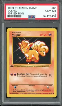 PSA 10 Vulpix 1st Edition Base Set Shadowless 68/102 Pokemon Card - Image 1