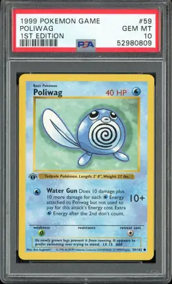 PSA 10 Poliwag 1st Edition Base Set Shadowless 59/102 Pokemon Card - Image 1