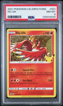 2021 Pokemon Celebrations 001/025 Ho-Oh PSA 8 Near Mint Holo Foil Rare Card TCG - Image 1