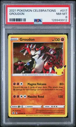 2021 Pokemon Celebrations 017/025 Groudon PSA 8 Near Mint Holo Foil Rare Card - Image 1