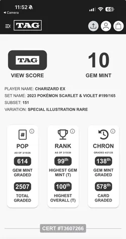 Pokemon Charizard ex 151 EN SIR #199 TAG 10 Gem Mint top 100 card - Image 3