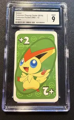 2019 Pokemon Playing Cards Pocket Uno #2 Victini Green CGC 9 - Image 1