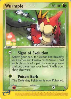 Wurmple 78/109 Common Ruby & Sapphire Pokemon HP/DMG - Image 1