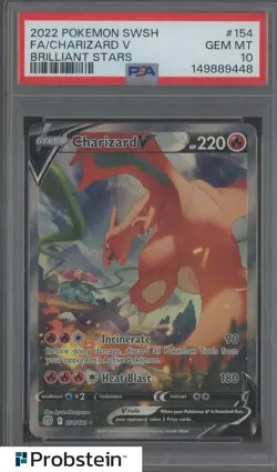 2022 Pokemon SWSH Brilliant Stars #154 FA Charizard V PSA 10 GEM MINT - Image 1