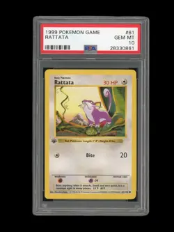 Pokemon PSA 10 GEM MINT Rattata 1st Edition Base Set Shadowless 1999 Card 61/102 - Image 1