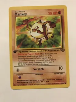 1999 Pokemon 1st Edition Jungle Mankey Common 55/64 Card - Image 1