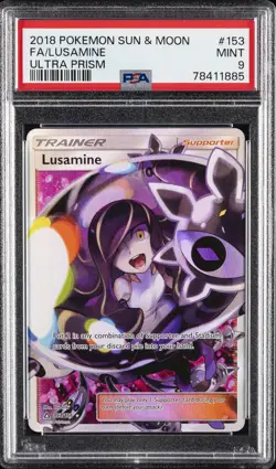 2018 POKEMON SUN & MOON ULTRA PRISM #153 FULL ART/LUSAMINE PSA 9 - Image 1