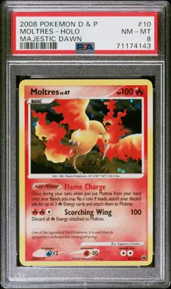 Pokemon TCG Moltres 10 Majestic Dawn Holo Rare PSA 8 2008 HOLO BLEED ERROR - Image 1