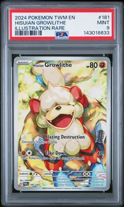 PSA 9 2024 Pokemon Twm En-Twilight Masquerade #181 Hisuian Growlithe MINT - Image 1