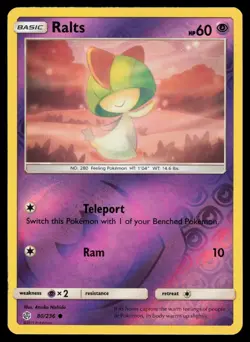 POKEMON RALTS 80/236 COSMIC ECLIPSE COMMON REVERSE HOLO NEAR MINT - Image 1