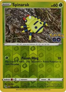 Spinarak (Peelable Ditto) Reverse Holofoil Common Pokemon GO 006/078 NM - Image 1
