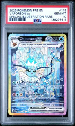 2025 POKEMON PRE EN-PRISMATIC EVOLUTIONS #149 VAPOREON EX PSA 10 - Image 1