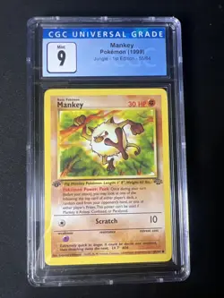 Pokemon TCG Mankey Jungle 55/64 Regular 1st Edition Common CGC 9 Mint Old Label - Image 1