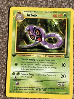 Arbok 31/62 Pokemon Card Uncommon 1st Edition Lightly Played LP Fossil 1999 - Image 1