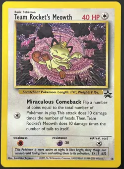 Team Rocket's Meowth 18/53 Black Star Rare Promo WOTC Pokemon Card NM - Image 1