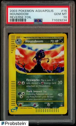2003 Pokemon Aquapolis #15 Houndoom Reverse Foil PSA 10 GEM MINT - Image 1