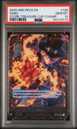2025 ONE PIECE PROMOS #120 SABO STORE TREASURE CUP-CHAMP PSA 10 - Image 1