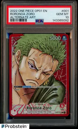 2022 One Piece OP01 EN Alternate Art #001 Roronoa Zoro PSA 10 GEM MINT - Image 1