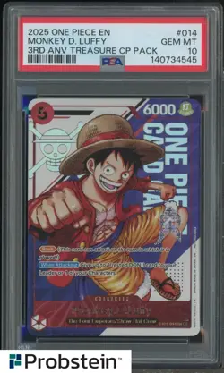 2025 One Piece EN 3rd Anniversary Treasure CP Pack #014 Monkey D. Luffy PSA 10 - Image 1
