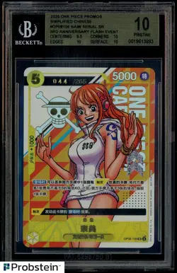 2025 One Piece Promos Chinese #OP08106 Nami Serial SR 3rd Anv Flash Evnt BGS 10 - Image 1