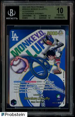 #1 2025 One Piece Promo Dodgers Attendance Giveaway Monkey D. Luffy BGS 10 - Image 1