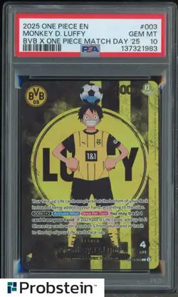 2025 ONE PIECE PROMOS BVB X ONE PIECE MATCH DAY 2025 #003 MONKEY D. LUFFY PSA 10 - Image 1