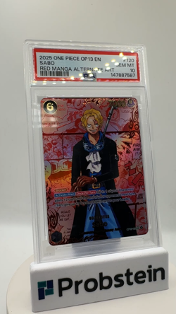 2025 One Piece OP13 EN Red Manga Alternate Art #120 Sabo PSA 10 GEM MINT - Image 2