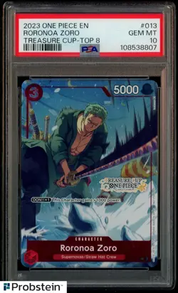 2023 One Piece EN Treasure Cup Top 8 #013 Roronoa Zoro PSA 10 GEM MINT - Image 1