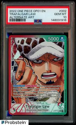 2022 One Piece OP01 EN Alternate Art Pre-Errata Alpha #002 Trafalgar Law PSA 10 - Image 1