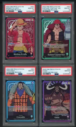 2022 One Piece Super Pre-release ST01-04 PSA 10 Sequential Set w/Luffy Kid Kaido - Image 1