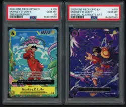 One Piece Monkey D. Luffy Tresure Rare OP08 Special Alt Art OP13 PSA 10 Lot (2) - Image 1