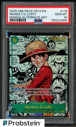 2025 One Piece OP13 Manga Alternate Art #118 Monkey D Luffy PSA 10 GEM MINT - Image 1