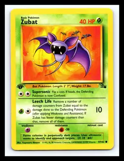 💥 Zubat 57/62 1st Edition Stamp Fossil Rare Non Holo Foil Pokemon Card 1999 - Image 1