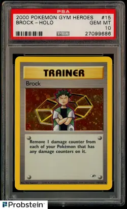 2000 Pokemon Gym Heros #15 Brock Holo Trainer Card PSA 10 GEM MINT - Image 1